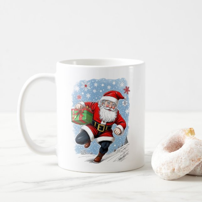 Funny Running Santa Claus Coffee Mug (With Donut)