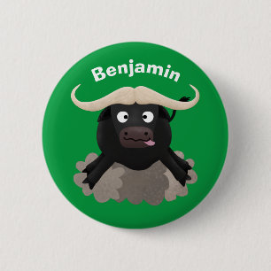 Funny running water buffalo cartoon 2 inch round button