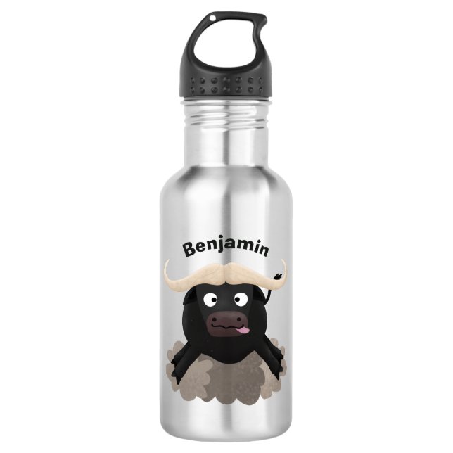 Funny running water buffalo cartoon 532 ml water bottle (Front)
