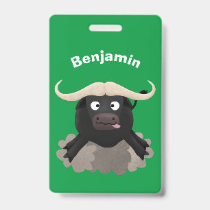 Funny running water buffalo cartoon badge
