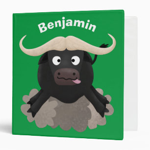Funny running water buffalo cartoon binder