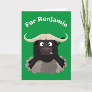 Funny running water buffalo cartoon card
