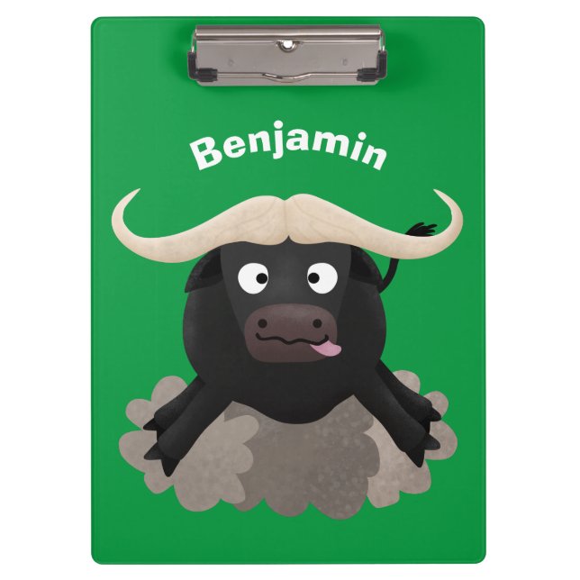 Funny running water buffalo cartoon clipboard (Front)