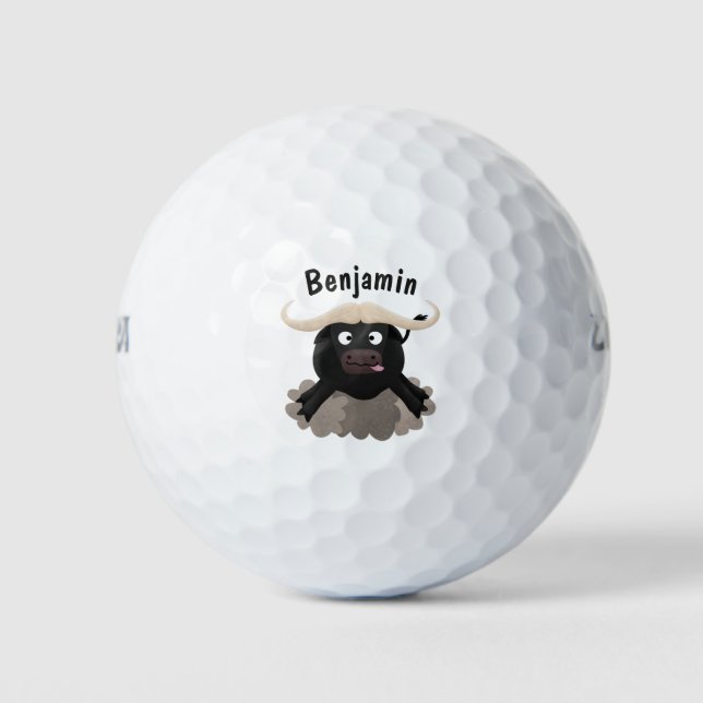 Funny running water buffalo cartoon golf balls (Front)