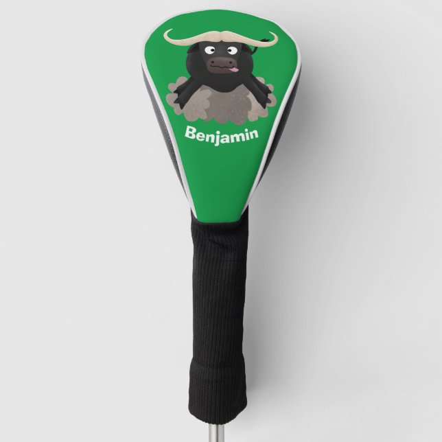 Funny running water buffalo cartoon golf head cover (Front)