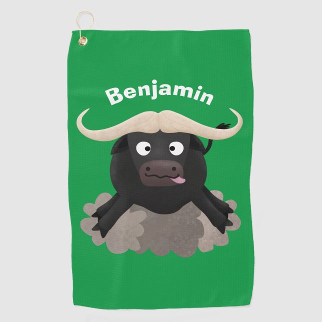 Funny running water buffalo cartoon golf towel (Front)