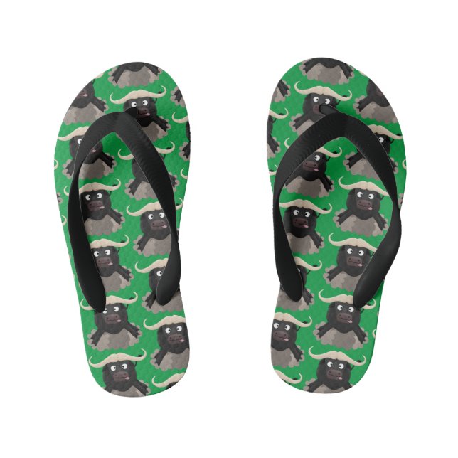 Funny running water buffalo cartoon kid's flip flops (Footbed)