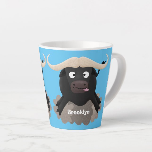 Funny running water buffalo cartoon latte mug (Right Angle)