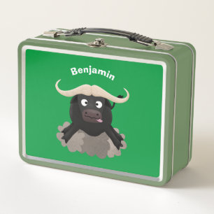 Funny running water buffalo cartoon metal lunch box