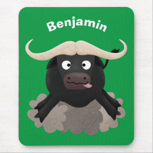 Funny running water buffalo cartoon mouse pad