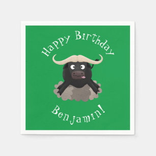 Funny running water buffalo cartoon napkin