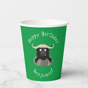 Funny running water buffalo cartoon paper cups