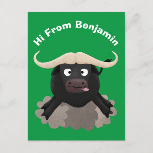 Funny running water buffalo cartoon postcard