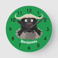 Funny running water buffalo cartoon round clock