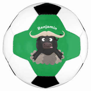 Funny running water buffalo cartoon soccer ball