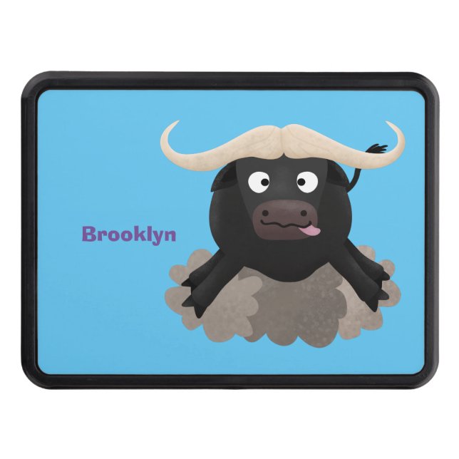 Funny running water buffalo cartoon trailer hitch cover (Front)