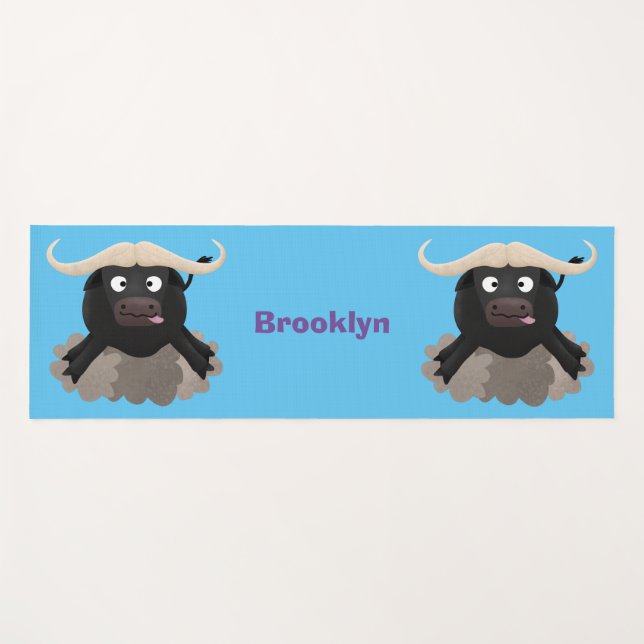 Funny running water buffalo cartoon yoga mat (Front (Horizontal))