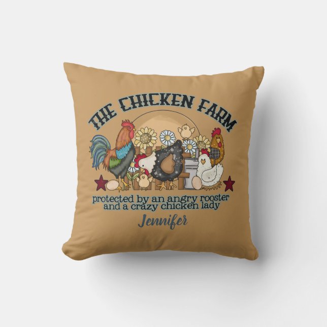 Funny Rust Brown Chicken Farm  Throw Pillow (Front)