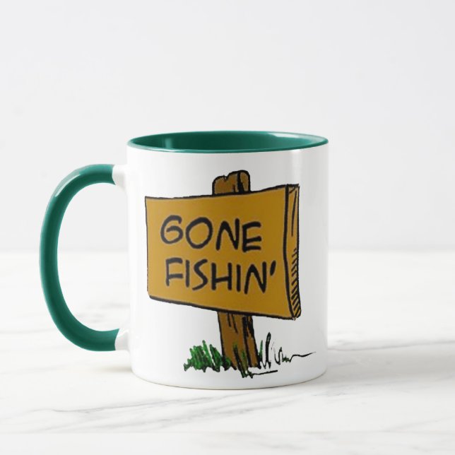 Funny Rustic Fun Gone Fishin Expressions Logo Mug (Left)