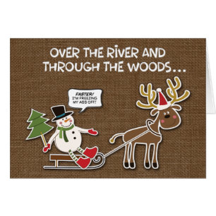 Funny Rustic Snowman et Reindeer Carte de Noël