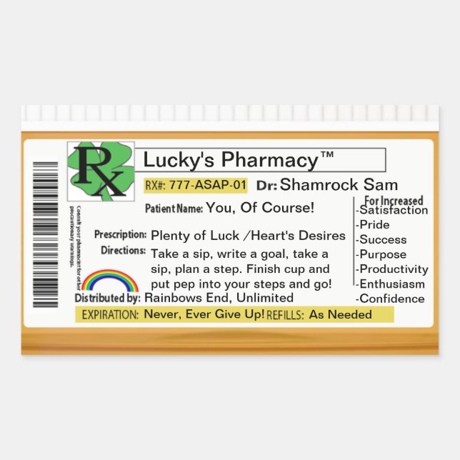 Funny RX Lucky's Pharmacy Sticker (Front)
