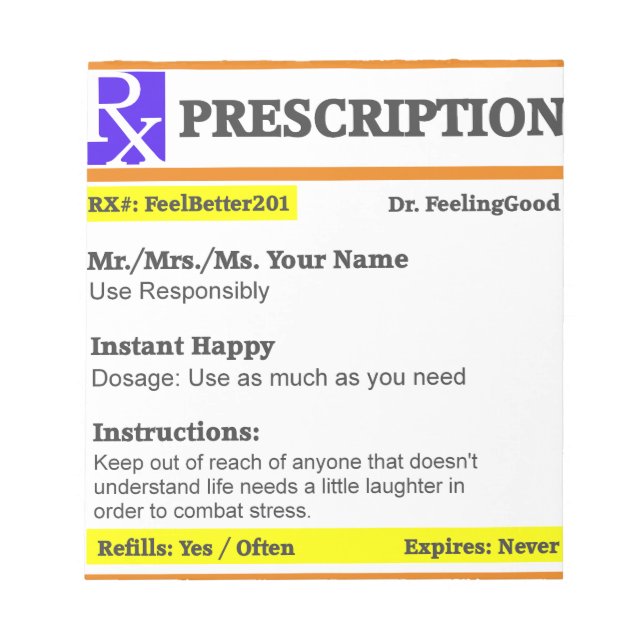 Funny rx prescription notepad (Front)