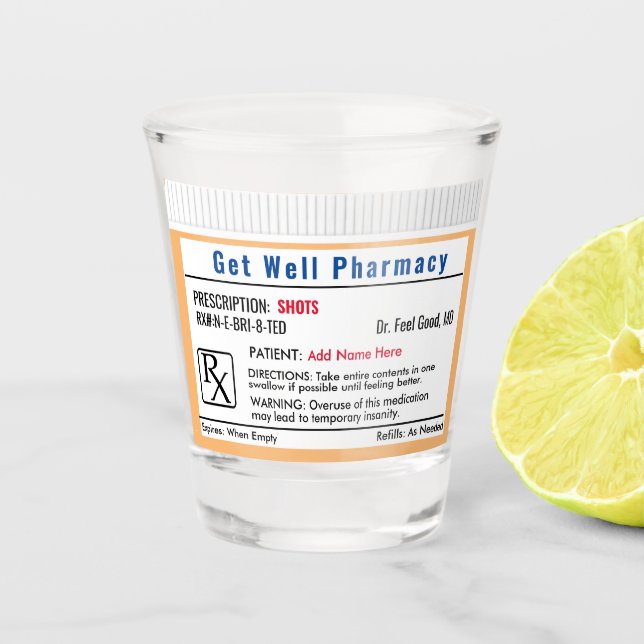 Funny RX Prescription Shot Glass (Front)