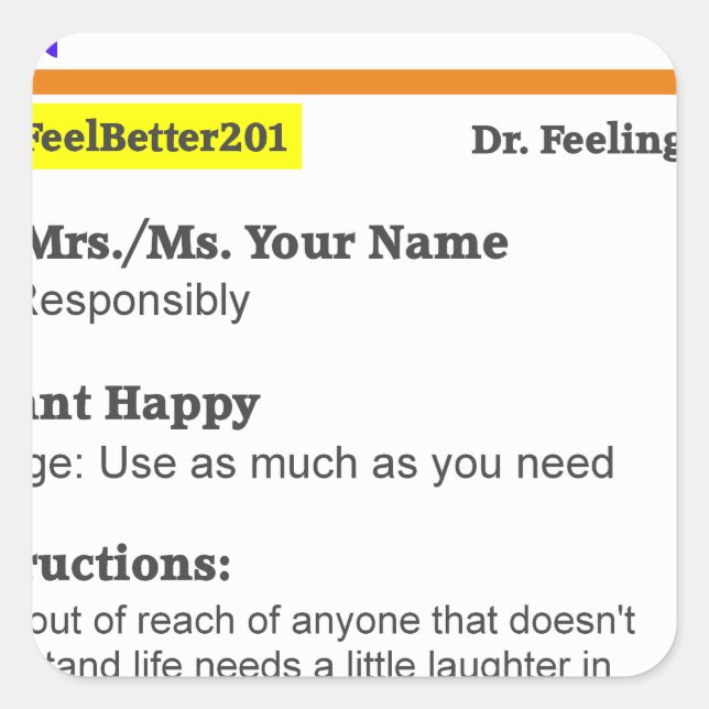 Funny rx prescription square sticker (Front)