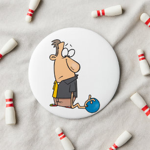 Funny Sad Bowler Character with Bowling Ball 3 Inch Round Button