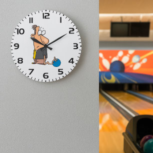 Funny Sad Bowler Character with Bowling Ball Large Clock