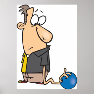 Funny Sad Bowler Character with Bowling Ball Poster