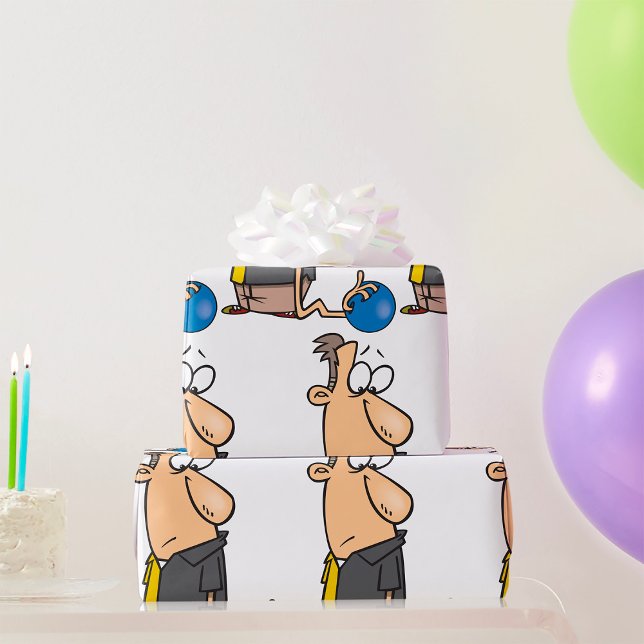 Funny Sad Bowler Character with Bowling Ball Wrapping Paper (Creator Uploaded)