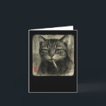 Funny Sad Cat Smoking Cigarette Meme Lover Sumi-e Card<br><div class="desc">Funny Sad Cat Smoking Cigarette Meme Lover Sumi-e Japanese</div>
