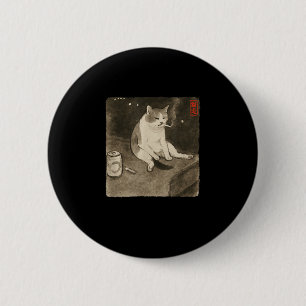 Funny Sad Cat Smoking Meme Sumi-e Japanese Art Kit 2 Inch Round Button