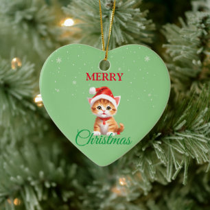 Funny Safari animals Cat Santa Christmas Costume Ceramic Ornament
