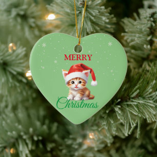 Funny Safari animals Cat Santa Christmas Costume Ceramic Ornament