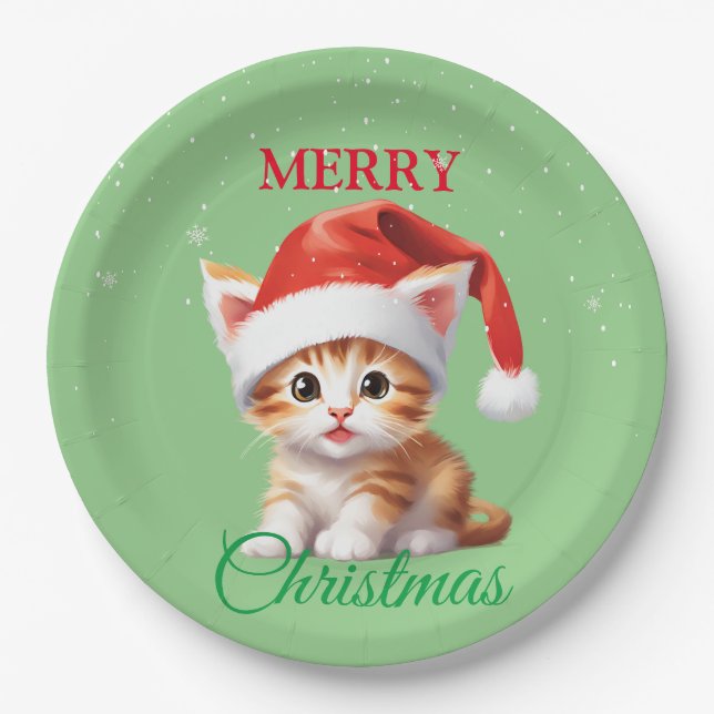 Funny Safari animals Cat Santa Christmas Costume Paper Plate (Front)