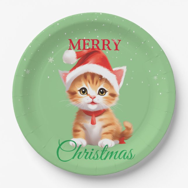 Funny Safari animals Cat Santa Christmas Costume Paper Plate (Front)
