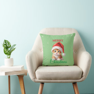 Funny Safari animals Cat Santa Christmas Costume Throw Pillow