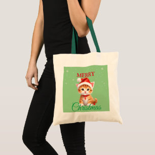 Funny Safari animals Cat Santa Christmas Costume Tote Bag