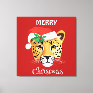 Funny Safari animals Cheetah leopard Santa Xmas Canvas Print
