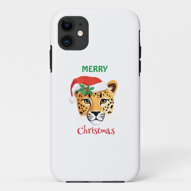 Funny Safari animals Cheetah leopard Santa Xmas Case-Mate iPhone Case (Back)