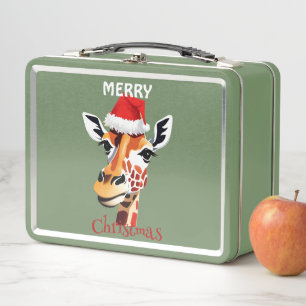 Funny Safari animals Giraffe Santa Christmas party Metal Lunch Box