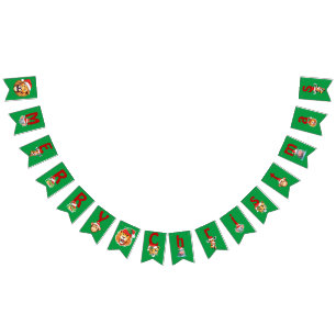 Funny Safari animals hippo Santa Christmas Costume Bunting Flags