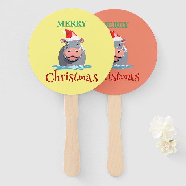Funny Safari animals HIPPO Santa Christmas Costume Hand Fan (Front and Back)