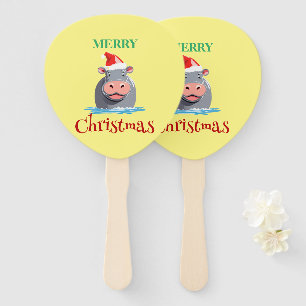 Funny Safari animals HIPPO Santa Christmas Costume Hand Fan
