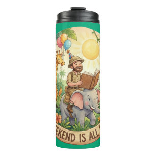 Funny Safari Animals Reading Book Lover Pun Thermal Tumbler