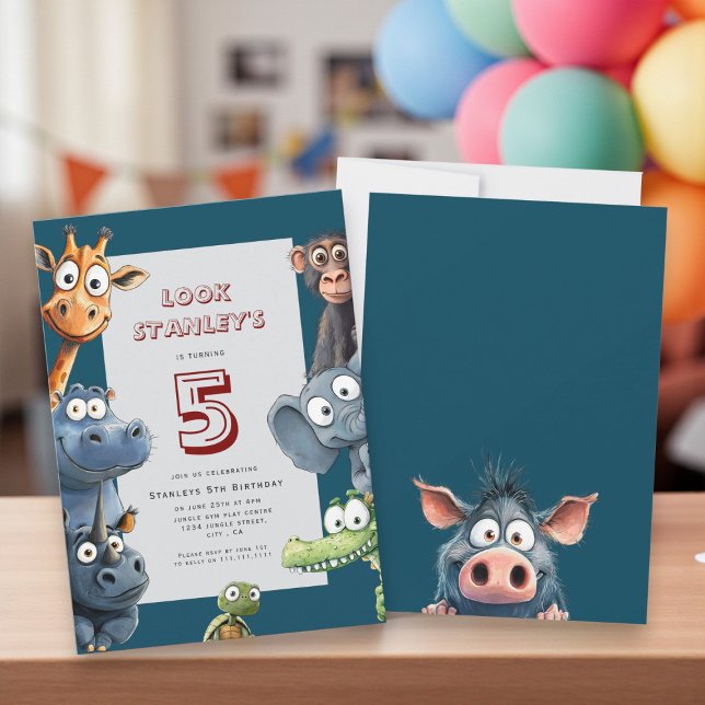 Funny Safari Animaux 5e carte d'anniversaire (Créateur téléchargé)
