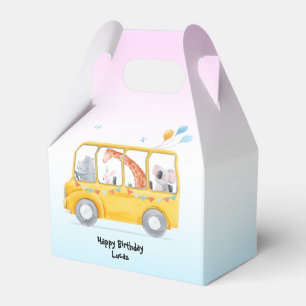 Funny Safari Zoo Back To School Bus boy Birthday Favor Box
