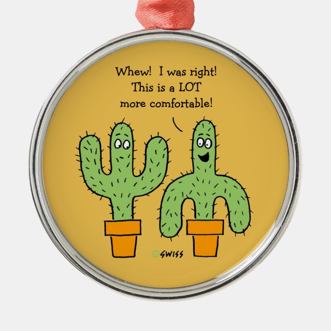 Funny Saguaro Cactus Cartoon Christmas Tree Metal Ornament (Front)